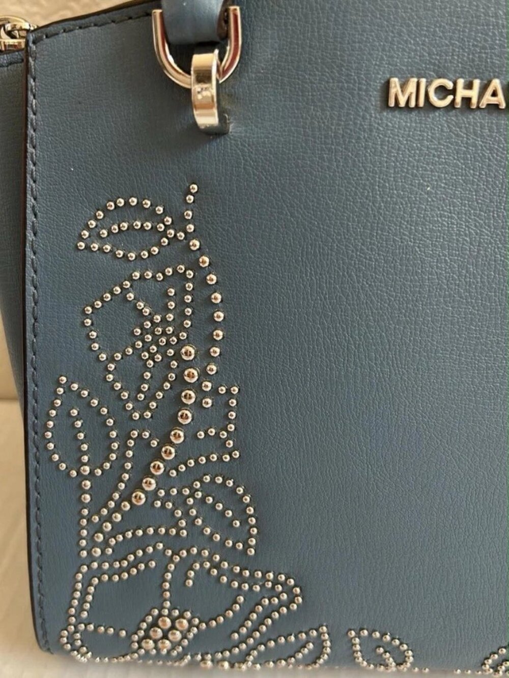 Michael Kors Ellis Small Convertible Leather Shoulder Bag - Denim Blue - Picture 4 of 10